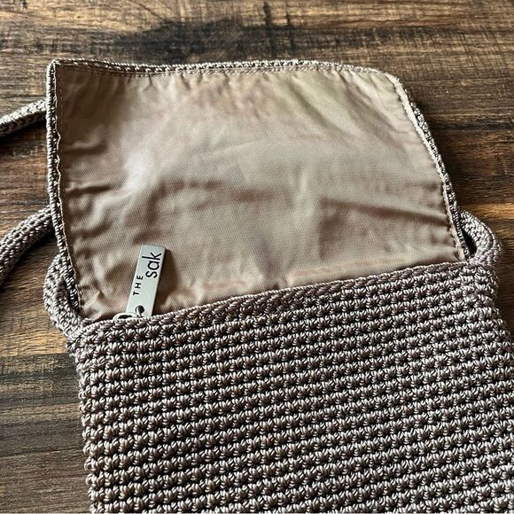 The SAK Tan Woven Square Zip Top with Flap Crossbody Shoulder Mini Bag Purse - Picture 5 of 11